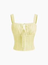 Square Neck Ruched Tie Front Crop Tank Top