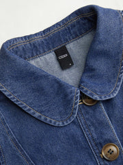 Denim Peter Pan Collar Ruched Puff Sleeve Blouse