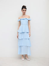 Off-shoulder Ruffle Layered Shirred Maxi Dress