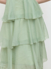 V-neck Ruffle Layered Shirred Maxi Dress