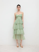 V-neck Ruffle Layered Shirred Maxi Dress