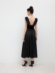 Square Neck Rhinestone Bowknot Corset Ruffle Maxi Dress