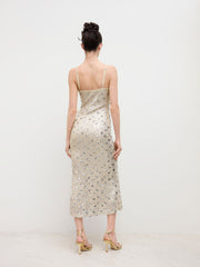 Sequins Square Neck Floral Maxi Dress