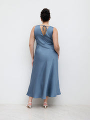 Satin V-neck Faux Pearl Ruffle Maxi Dress Curve & Plus