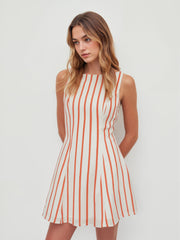 Boat Neck Stripe Tie Back Knotted Mini Dress