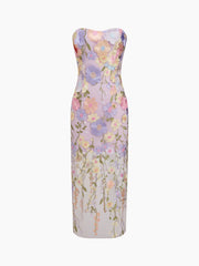 3D Floral Embroidery Bandeau Maxi Dress