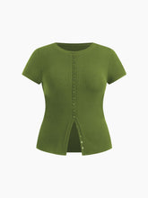 Cotton-blend Button Up Split Top Curve & Plus