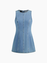 Denim Solid Zipper Sleeveless Mini Dress