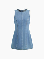 Denim Solid Zipper Sleeveless Mini Dress
