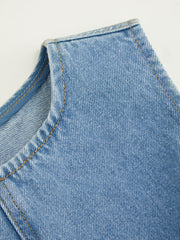 Denim Solid Zipper Sleeveless Mini Dress