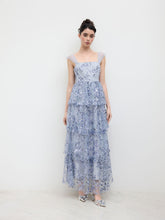 Mesh Square Neck Floral Sequin Tulle Layered Maxi Dress