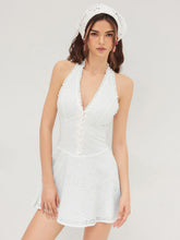 Cotton V-neck Halter Broderie Anglaise Mini Dress