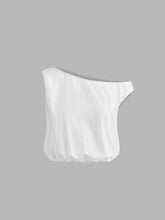Cotton Asymmetrical Neck Bubble Hem Crop Tank Top