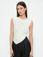 Cotton-blend Cowl Neck Asymmetrical Hem Top