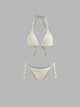 Halter Neckline Floral Beaded Triangle Tie Side Bikini Set