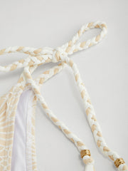 Halter Neckline Floral Beaded Triangle Tie Side Bikini Set