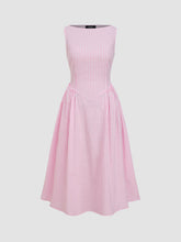 Cotton-blend Boat Neck Striped Ruffle Maxi Dress