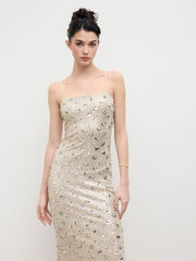 Sequins Square Neck Floral Maxi Dress