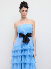 Mesh Bowknot Lettuce Trim Bandeau Maxi Dress