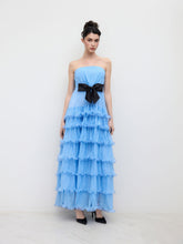 Mesh Bowknot Lettuce Trim Bandeau Maxi Dress