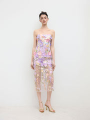 3D Floral Embroidery Bandeau Maxi Dress