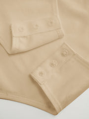 100% Cotton Collar Roll-up Sleeve Shirt Bodysuit & Mid Rise Solid Pocket Straight Leg Trousers