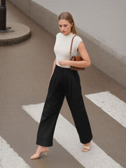 Round Neck Knitted Short Sleeve Tee