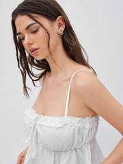 100% Cotton Lettuce Trim Ruffle Crop Cami Top