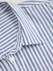 Cotton-blend Collar Stripe Knotted Short Sleeve Shirt Curve & Plus