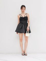 V-neck Bowknot Corset Ruched Ruffle Mini Dress