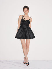 V-neck Bowknot Corset Ruched Ruffle Mini Dress