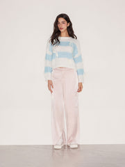 Wool-blend Round Neck Striped Bowknot Sweater