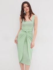 Square Neck Solid Twist Knotted Maxi Dress