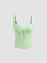 Cotton-blend Sweetheart Stripe Shirred Bowknot Tank Top