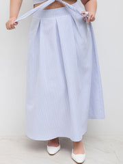 Mid Rise Stripe Pleated Maxi Skirt Curve & Plus