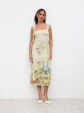 Floral Ruffle Hem Ruched Maxi Dress