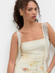 Floral Ruffle Hem Ruched Maxi Dress