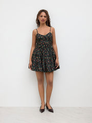 Floral Button Ruffle Mini Dress