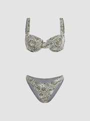 Square Neck Floral Underwire Cheeky Bikini Set
