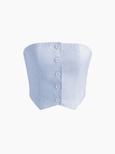 Linen-blend Button Tube Crop Top