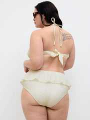 Halter Neckline O-Ring Bowknot Ruffle Hem Full Coverage Bikini Set Curve & Plus