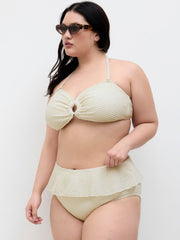 Halter Neckline O-Ring Bowknot Ruffle Hem Full Coverage Bikini Set Curve & Plus