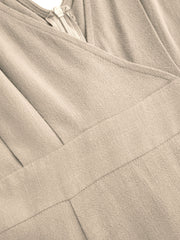 Linen-blend V-neck Solid Ruffle Split Maxi Dress