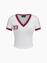 Cotton-blend V-neck 23 Graphic Contrasting Binding Tee