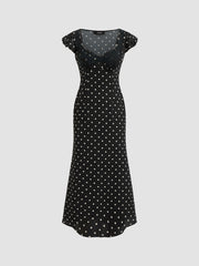 Woven Sweetheart Polka Dot Lace Trim Maxi Dress