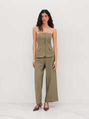 Strapless Button Wide Leg Jumpsuit