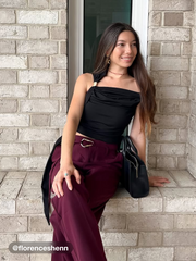 Asymmetrical Neck Solid Ruched Ruffle Hem Crop Top