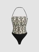 Mesh Halter Neckline Floral Cut Out Bodysuit