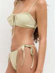 Square Neck Drawstring Cut Out Bracelet Cheeky Bikini Set