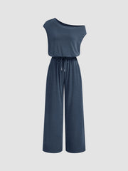 Asymmetrical Neck Drawstring Jumpsuit